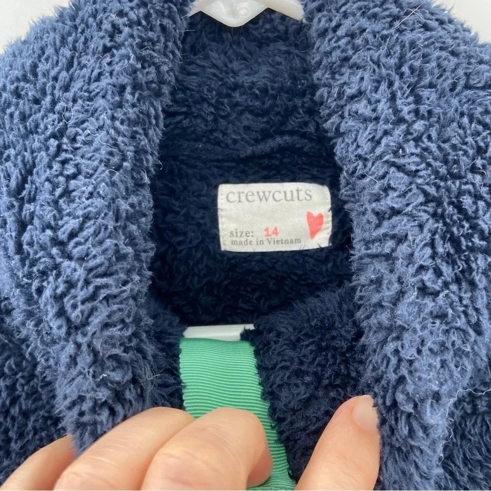 Crewcuts by J‎ Crew Furry 1/4 Zip Fleece Mock Neck Pullover Blue Kids Size 14
